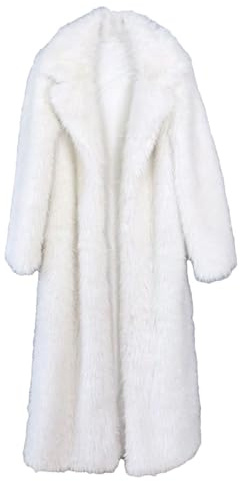 Manteau long en fourrure duveteuse pour femmes, veste d'hiver pour femmes, col épais, blanc, M