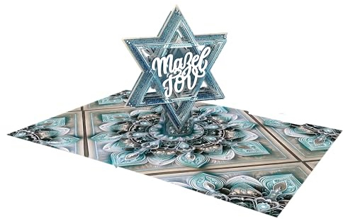 ASVP Shop Bar Mitzvah Carte pop-up 3D avec motif étoile bleue