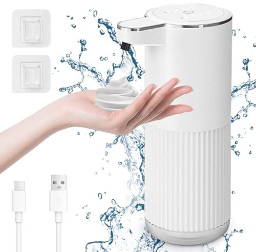 Cuteefun Automatic Foaming Soap Dispenser, 400ml Rechargeable Touchless Hand Soap Dispenser, 4-Level Adjustable Foam Volume, IPX5 Waterproof, Wall Mounted Soap Dispenser for Kitchen, Bathroom, White