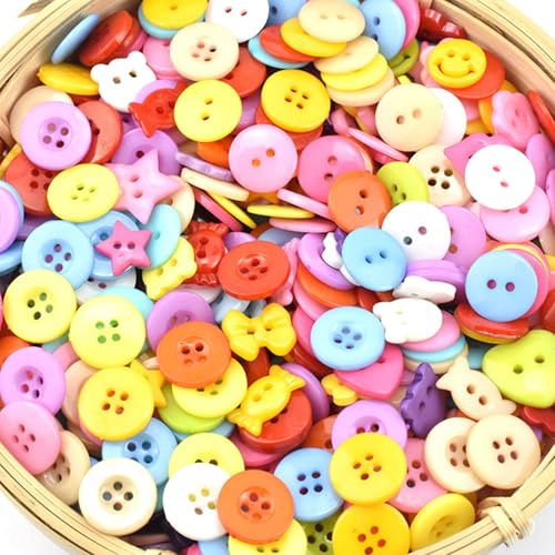 CHSEROK 6 Größen 400 Stück Bunt Knöpfe, Kunststoff, Bastelknöpfe, für DIY-Basteln, Nähen, Dekorieren, Knöpfe für strickjacke