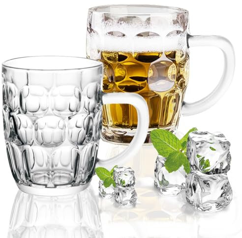 liuer Vasos Cerveza, Jarras de Cerveza,Vasos de Cerveza de 500ml,Apto para Lavavajillas,Vaso de Cerveza con Asa,Perfecto para Casa,Restaurantes y Fiestas (B)