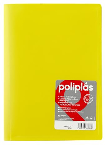 Grafoplas - Carpetas Fundas Plastico a4, Amarillo, 30 Forros Transparentes, Serie Poliplas Opaco, Fabricados en España, Tapas Flexibles, Perfecta para Archivar Documentos y Folios