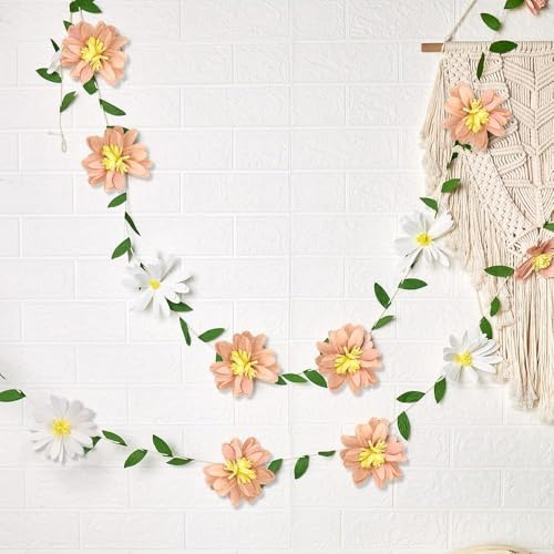 SUNBEAUTY Spring Paper Flower Garland Spring Wildflowers Party Banner Paper Party Decorations Floral Banner for Wall Birthday Spring Garden Wedding Backdrop Indoor Outdoor Decor