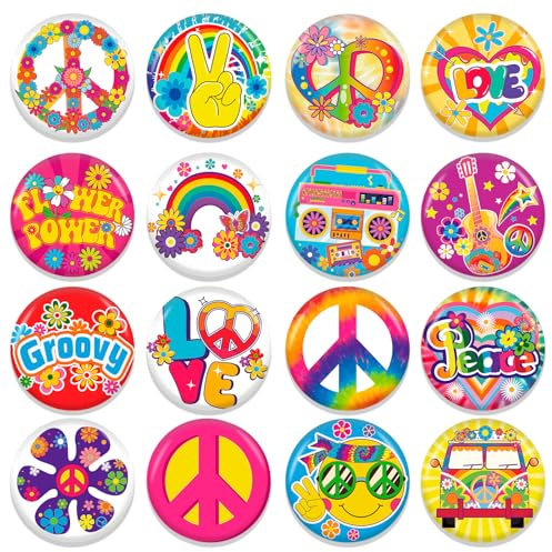 HOWAF 16pz Spille Hippie Accessori, Spille Feste a Tema Anni '60, Pins Groovy Retrò Segno di Pace di Ritagli di Fiori per Costume Hippie Decorazioni Anni '60 '70