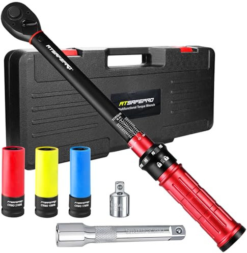 ATsafepro Chiave Dinamometrica 1/2'', 20-230 Nm Kit Chiave Dinamometrica Auto 7 Pezzi con 3 Punte (17mm, 19mm, 21mm), Adattatore 1/2-3/8, Barra di Estensione 125 mm, Precisione ±3%
