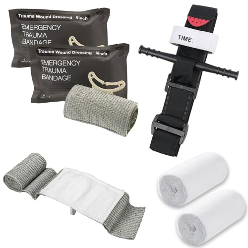 Garrot tactique AQTAQ, bandage israélien de 6 pouces, bandage élastique, gaze fine de 12 m, procédure de premiers soins pour contrôler garrot de d'urgence pour activités de plein air