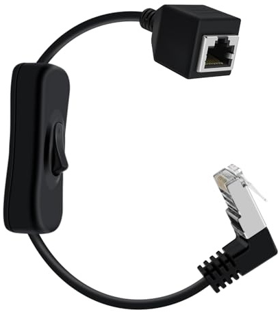 HuaLiSiJi Ethernet Kabel Cat 6e mit EIN/Aus-Schalter 1000 Mbps Gigabit Netzwerkabel RJ45 Stecker auf Buchse Patchkabel mit 304 Schalter für Switch, Router, PS4, X-Box (Oben Gewinkelt, 0.6 m)