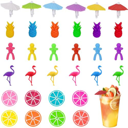 32 Pezzi Segna Bicchieri Calici, Segnabicchieri Silicone Riutilizzabili, Segnaposto Bicchieri, Segna Calici Vino, Segnabicchieri per Calici In Vetro Bicchieri Vino Cocktail per Feste Bar
