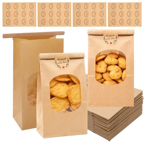 Pequeñas bolsas de galletas con ventana – bolsas de galletas de papel kraft, bolsas para hornear, pequeña bolsa de pan