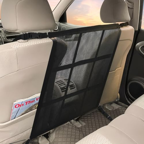 Choicons Dog Car Net Barrier,Universal Fit Sturdy Double-Layer Mesh 31.5x23.6 Car Ceiling Cargo Net Pocket with Flexible Bungee Cords for Seat Movement Easy to Install