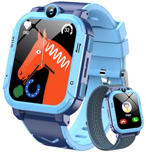 Blackview Smartwatch Kinder, GPS, Kann SIM-Karte einstecken, Uhr mit 4G Videoanrufe, SOS Notruf, Telefonanruf, Sprachchat, SMS, Schulmodus, Schrittzähler, Kinderuhr für Junge und Mädchen