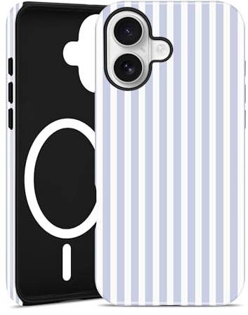 Jusy Magnetisk randig mobiltelefonfodral för iPhone 17, blå | Aesthetic Striped sommarmönster mobilskal, tvåskikts stötdämpning