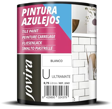 JOVIRA PINTURAS Pintura para Azulejos al Agua, Ultramate. Da una imagen nueva a tu cocina y baño. (750 Mililitros, Blanco) - T