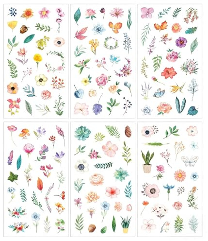12 Sheets Watercolor Flower Stickers, Small Floral Plant Stickers for Scrapbooking, Journaling & DIY Crafts, Pressed Flower Style Decorative Stickers, Cute Mini Botanical Stickers for Albums, Cards