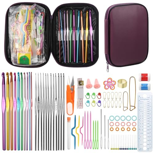 XIXUANAI 127 Pieces Crochet Hooks Set, 21 Sizes Crochet Needles Set, Extra Long Crochet Needles with Case, Ergonomic Soft Grip for DIY Knitting Projects and Craft Art Tools