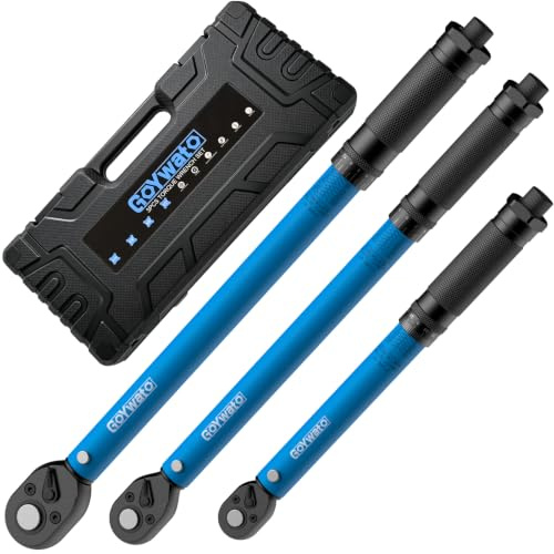GoYwato 3-Piece Torque Wrench Set with 1/4 3/8 1/2 Wrench & Carry Case | 72 Teeth, ±3% Accuracy, Calibration Certificate, Reversible Direction, Dual-Scale, for Motorcycle Truck Bike Car Maintenance