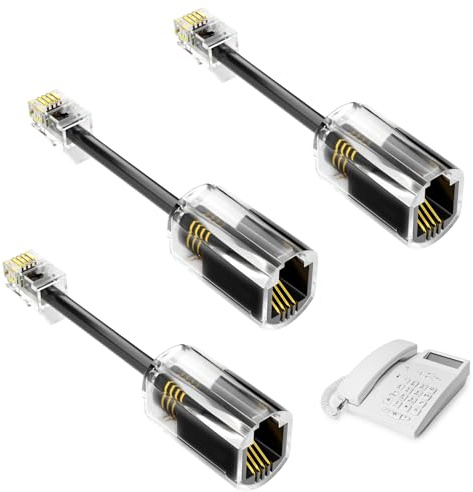 gsgfuis Telefonkabel Entwirrer 360 Grad Drehend, 3PCS RJ9 4P4C Telefonhörer Kabel Adapter, Festnetz Telefon Hörerkabel, Anti-Tangle Kabel Management, Rotierender Telefonkabel Verbinder