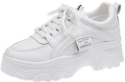 Tsuukuie Dam platåsneakers, Chunky fritidsskor av PU i vitt beige | 5 cm sula, mjuk dämpning, ventilerande nätfoder och profilerad gummisula för varje dag