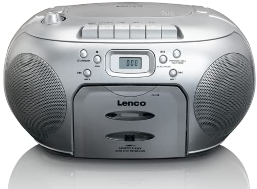 Lenco SCD-420SI - Radio FM portátil con Reproductor de CD y pletina de Casete - Toma de Auriculares - Plata