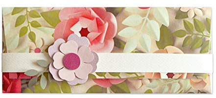 Porta soldi - fiori di carta - cerimonie - busta portasoldi (formato 22 x 9,5 cm) + biglietto d'auguri vuoto all'interno - ideale per il tuo messaggio personale - realizzato interamente a mano.