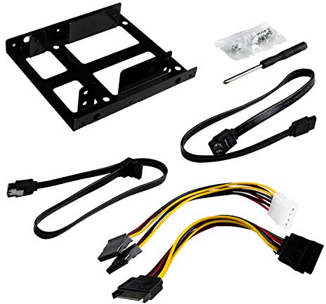 UNYKAch Kit Bandeja de Montaje Adaptador SSD Dual para Discos Duros de 2,5 a Bahía de 3.5 Doble, con 4 Adaptadores de Corriente SATA, Cable y Accesorios