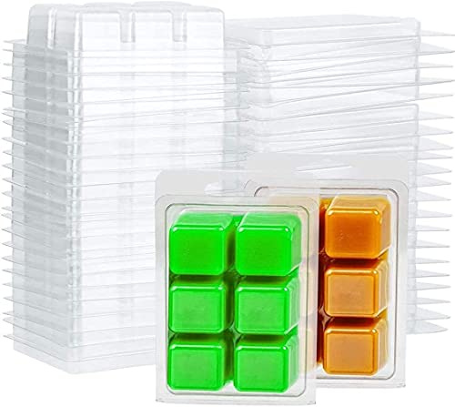 LATRAT 25 confezioni di cera Melt Clamshells forme quadrate, 6 spazi vuoti in plastica trasparente vassoio per la produzione di candele e sapone