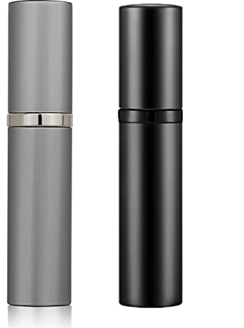 Aurdox Perfume Atomiser, Portable and Refillable mini Perfume Spray Bottles Empty Sprays 2Pack, Dispensers, Atomizers with Pump for Travel, 5ml/black and Silver Grey
