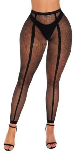 XIUSEMY Medias sexys para mujer, medias de red sin pies, cintura alta, leggings negros, negro (Black t3), Talla única