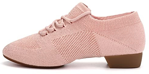 YKXLM Women's Standard Practice Shoes Latin Tango Salsa Dance Shoes for Women Low Heels Ballroom,Pink,1 Heel,6.5 US