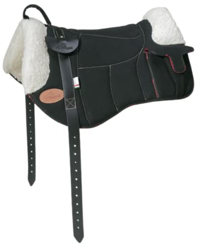 PIONEER Sella Cavallo in Cotone e Lana per Monta Naturale, Sella Equitazione Made in Italy con Imbottitura Ovatta, Bareback 58x46cm con Sottopancia Equitazione in Neoprene - Marrone