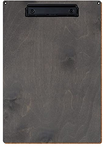 Bütic Holz Klemmbrett Standardform Grau für DIN A3 A4 A5 A6 mit 2 Ösen aus 3mm starkem Birkensperrholz mit Klarlack versiegelt