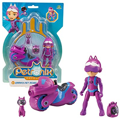 Giochi Preziosi Petronix Defender - Emma y Kitt - 10, Misión con Motocicleta y Mochila Desmontable Juguete, Personaje Action Figure 7 cm, Superhéroe Transformable para Niños a Partir de 3 años
