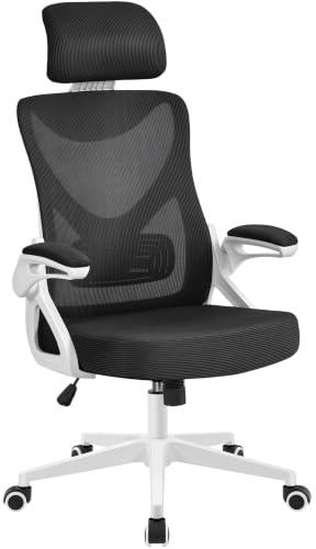 Yaheetech Chaise de Bureau Ergonomique Fauteuil de Bureau Réglable avec Accoudoirs Réglables Dossier et Appui-tête Charge maximale 150 kg Noir Blanc