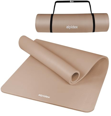 ALPIDEX Tapis de Yoga Épais 1,5 cm 3 Largeurs E-Book Matelas Sport Gymnastique Antidérapant sans Phtalates Sangle Transport Pilâtes Gym Aérobic Stretching Entraînement, Cream, 190 x 100 x 1.5 cm
