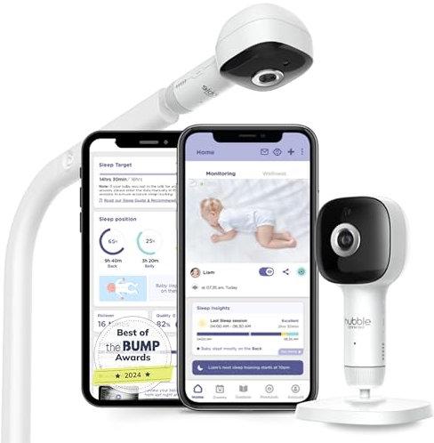 Hubble SkyVision AI Smart Video HD Monitor con Soporte para Cuna, Soporte de Escritorio, luz Nocturna, Sonidos relajantes, aplicación con detección de vuelco de bebé, detección de llanto, información