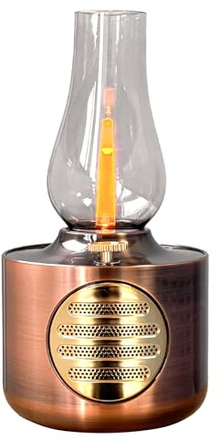 HMAKGG LED Tischlampe Kabellos Dimmbare, Akku Tischleuchte Vintage mit Bluetooth Lautsprecher, USB Wiederaufladbar Metall Nachttischlampe, Warme Licht, Bronze