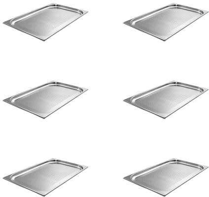 AcMax Lot de 6 récipients gastronormes GN 1/1 - En acier inoxydable - 2,5 l - Profondeur : 20 mm - Perforés