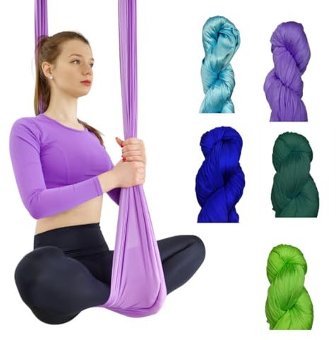 M-POLE Aerial Yoga Hängematte Schaukel Set - 5m Länge mit 2 Karabinerhaken - Yogatuch Yoga Hammock - weicher Nylon Stoff - Gymnastik Fitness Zubehör
