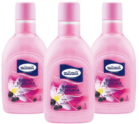 Milmil Bagno Schiuma, Fragranza Mora & Muschio, Pratico Formato Convenienza, Dermatologicamente Testato - 3 x 2000 ml