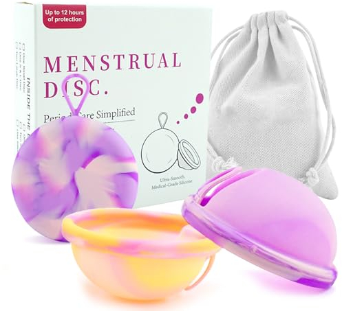 HIULLEN 2 Stück Menstruationsscheibe, Wiederverwendbare Menstruationstasse, Menstrual Disc, Auslaufsicher Menstruationstassen aus Silikon, Periodenscheibe S+L, Alternative zu Tampons für Aktive Frauen