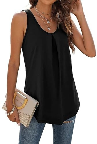 Haibang Femmes D'été Débardeur Col en V Hauts Top sans Manches Ample Tunique Chemises Fluide Plissé Tank Top Basique Chic et élégant T-Shirts Casual Confortable Gilets Couleur Unie Camisole