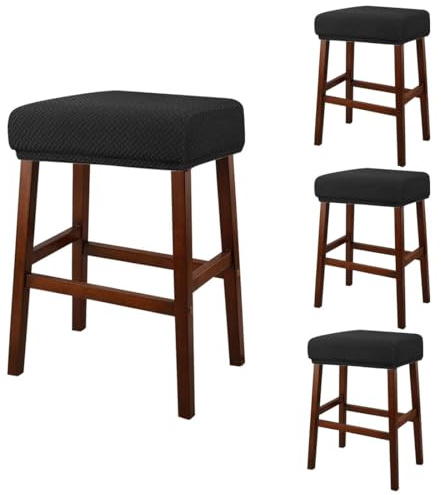 Lussenwert Stool Covers Rectangular Set of 4, Jacquard Vanity Stool Covers Stretch Washable Saddle Bar Stool Slipcover Bench Seat Protector with Elastic Bands Black