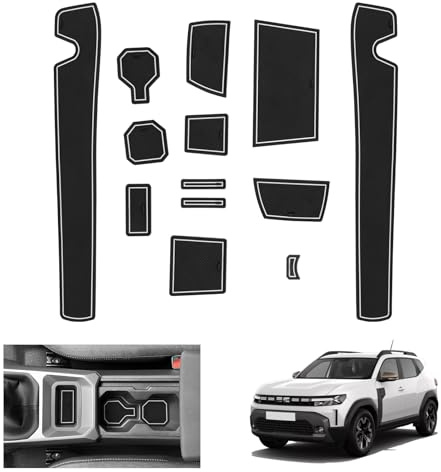 GAFAT Nuovo Dacia Duster 3 2024 2025 2026 Tappetini Antiscivolo, Tappetino in Gomma per Console Centrale, Porta Bicchieri, Cuciture Porte, Dacia Duster 3 Accessori (Bianco)