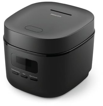 Philips 3000 Series Mini Rice Cooker - 0.54L Capacity, 5-Layer Bakuhanseki Coated Pot, 30-Min Fast Cooking, 5 Auto Menus, Compact & Non-Stick, Black (HD3080/80)