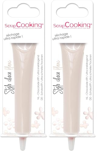 SCRAP COOKING - Stylo Choco Blanc - Crayon Alimentaire Pâtisserie 25 g - Stylo Décoratif Comestible - Écrire & Dessiner sur Desserts, Gâteaux & Biscuits Noël Anniversaire - 6800 (Lot de 2)
