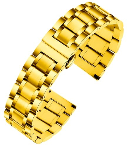 TStrap Metall Uhrenarmband Edelstahl - Gold Armband für Uhr Herren und Damen Schnellverschluss - Ersatzarmband für Smartwatch aus Massivem Stahl Poliert - 12mm ... 20mm 22mm 24mm
