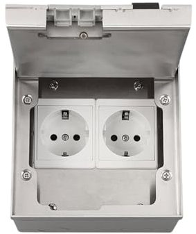 Bodensteckdose Versenkbar, AC 250V 16A Wasserdichte Edelstahl-Einbausteckdose mit Zwei EU-Stecker für Zuhause, Büros und Garten