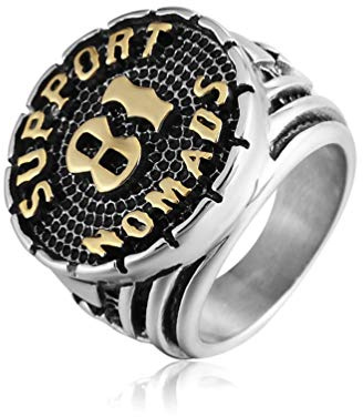Support Nomads 81 - Anillo de acero de titanio chapado en oro plateado para hombre, U, Metal