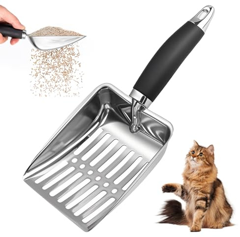 Stainless Steel Cat Litter Scoop,Pet Cat Stainless Steel Scoop,Metal Medium Cat Litter Scoop,Cat Poop Scoop,Metal Cat Litter Scoop Durable Large Litter Box Sifter for Balcony,Living Room,Courtyard