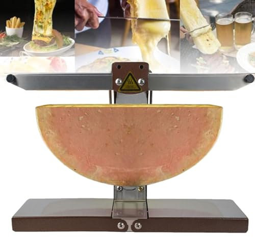 Fundidora de queso eléctrica para raclette de 900 W, fundidora de queso comercial para media rueda de queso nacho, ángulo y altura ajustables, calentador de queso de acero inoxidable